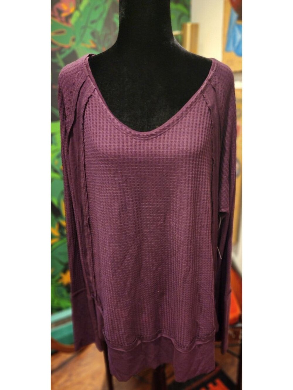 Time And Tru Purple Lightweight Soft Waffle Knit Tunic Relaxed Long Sleeve XL